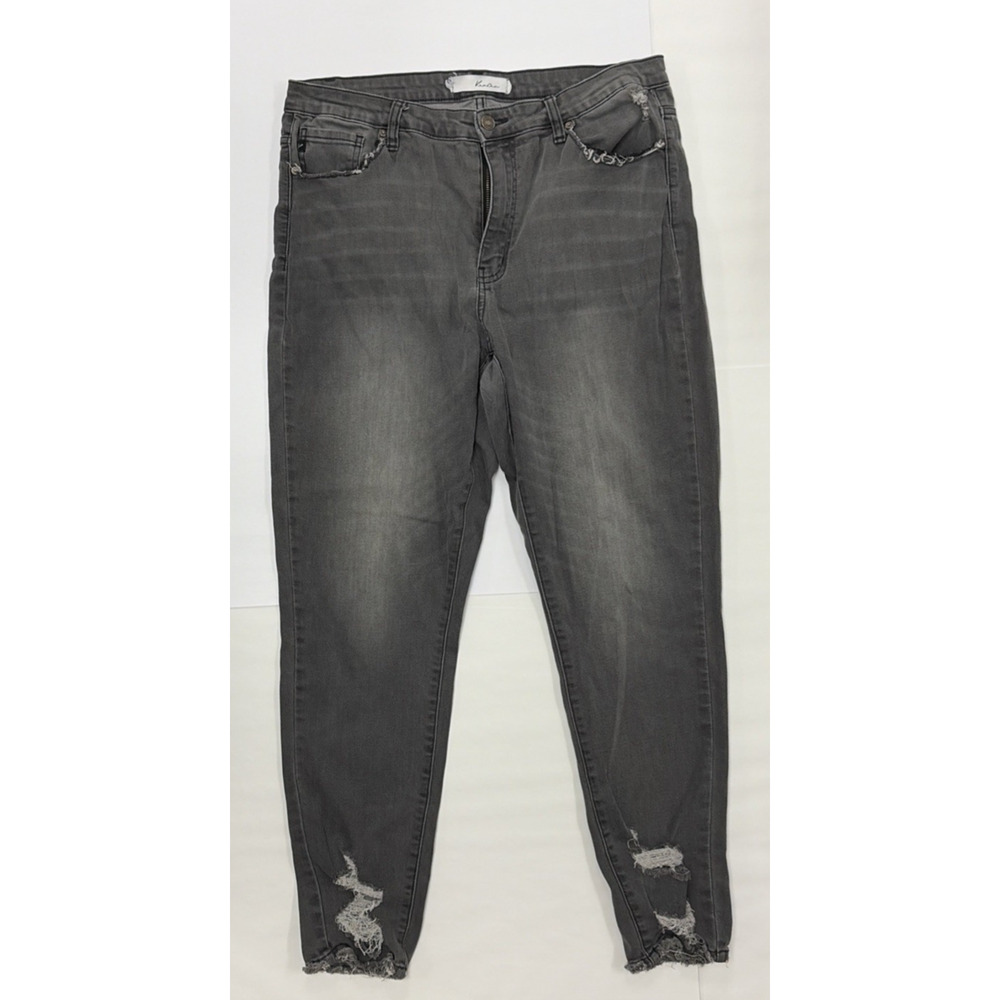 Kancan Distressed Ripped Black Wash Jeans Women 1XL Frayed Hem Denim